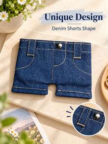 Joivida Blue Denim-Look Shorts Shaped Mini Storage Pouch, Cute Novelty Snap Button Card Holder Wallet, Stitched Small Organizer For Cards, Coins, Keys & Daily Essentials, Portable Travel Accessory, Birthday Holiday Gift - Multicolor - View 11