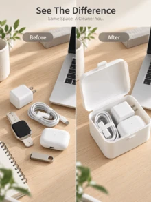 Haus Hana 1PC Minimalist Square Storage Box With Secure Latch Lid, Portable Small Desktop Organizer Case, Multi Purpose Container For Cable Charger Cosmetic Jewelry Card, Neat Storage For Home Bedroom Office Travel Daily Use - Multicolor - View 5