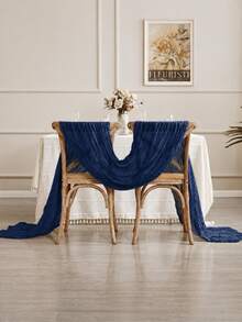 1/5Pcs ,Navy Blue Bohemia Cheesecloth Table Runner Rustic Gauze Tablecloth Table Cover, Countryside Vintage Transparent Table Runner Farmhouse Decorative Table Runner,Simple Polyester Tablecloth Decoration, Suitable For The Dining Table - navy blue - View 8