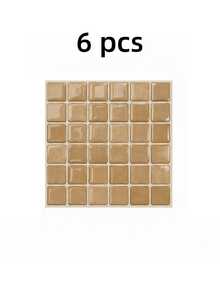 5pcs/6pcs 3D Waterproof Textured Vinyl DIY Wallpaper, Self-Adhesive Splash-Proof Tiles, Small Square Adhesive Tiles, Suitable For Home Decoration. - Beige - View 9