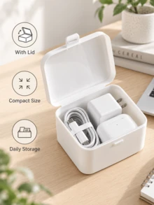Haus Hana 1PC Minimalist Square Storage Box With Secure Latch Lid, Portable Small Desktop Organizer Case, Multi Purpose Container For Cable Charger Cosmetic Jewelry Card, Neat Storage For Home Bedroom Office Travel Daily Use - Multicolor - View 9