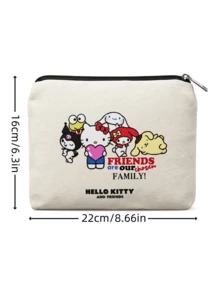 HELLO KITTY AND FRIENDS | SHEIN حقيبة مستحضرات تجميل مطبوعة برسومات كرتونية Hello Kitty And Friends مع سحاب، حقيبة تخزين متعددة الأغراض من القماش للقرطاسية والمكياج - متعدد الألوان - مشاهدة 3