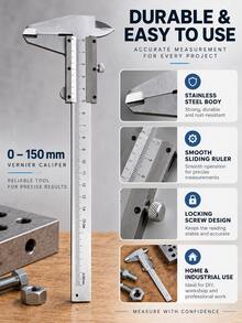 1 st skjutmått i rostfritt stål, precisionsmätverktyg för DIY-projekt, batterifritt, manuellt mätverktyg utan laddning - Silver - Visa 6