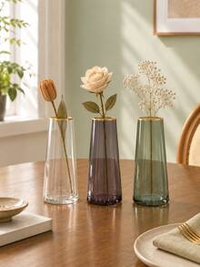 Cirelle 1pc Tapered Glass Vase With Gold Rim, Modern Tabletop Vase, Decorative Floral Container For Fresh And Dried Botanicals, Home Accent For Dining Side Console Table - multicolor - View 5