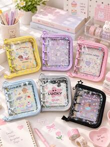 A8 3‑Hole Cartoon Rabbit Zipper Photo Album, Glitter Star 3‑Inch Photo Card Binder, 1‑Pocket Card Holder For Teen Girls, Kawaii Photo Card Collection Book - Multicolor - View 1