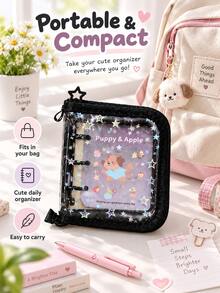 A8 3‑Hole Cartoon Rabbit Zipper Photo Album, Glitter Star 3‑Inch Photo Card Binder, 1‑Pocket Card Holder For Teen Girls, Kawaii Photo Card Collection Book - Multicolor - View 7
