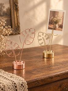 Cirelle 1Pc/2Pcs Photo Holder Stand, Hollow Monstera Tropical Leaf Shape Memo Clip, Non-Slip Stable Base, Aesthetic Boho Desk Decor, Multi-Functional Card & Picture Holder For Home Office Wedding Party, Housewarming Birthday Holiday Present - Multicolor - View 1
