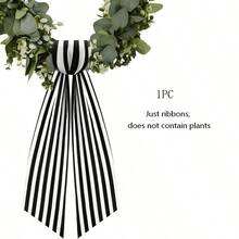 1 Pack/2 Packs Boxwood Wreath Belt Decorative Band, Used For Front Door Porch Decoration (Black And White Striped) - Black - View 12