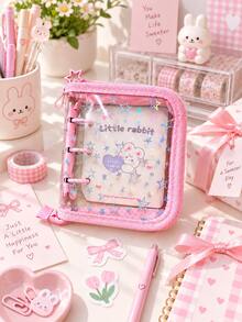 A8 3‑Hole Cartoon Rabbit Zipper Photo Album, Glitter Star 3‑Inch Photo Card Binder, 1‑Pocket Card Holder For Teen Girls, Kawaii Photo Card Collection Book - Multicolor - View 6