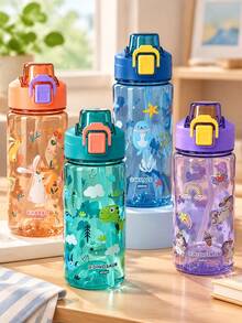 1件 600ml 卡通水瓶，附可愛防漏蓋與彈跳蓋，塑膠材質，適合戶外露營與運動 - 多色 - 查看 16