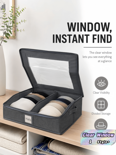 1PC Hat Storage Box Visible Multi Function Large Capacity Foldable Baseball Cap Organizer With Lid Dustproof For Home Closet Bedroom Entryway Travel Durable Stackable Space Saving Clear Window Quick Access