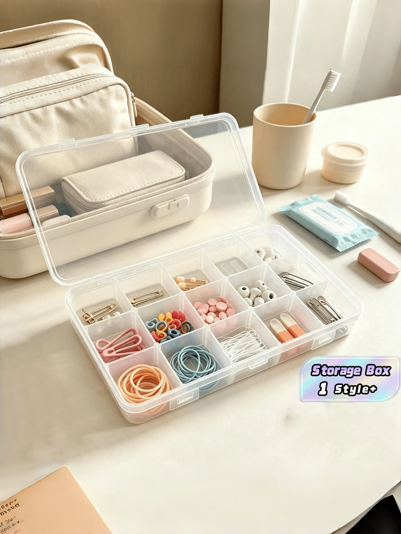 Storage Box 15 Grid Clear Plastic Organizer Case Multi-Purpose Sorting Container For Beads Jewelry Small Parts Diamond Painting Crafts DIY Art Supplies Sewing Accessories Home Office Dorm - Multicolor - View 1