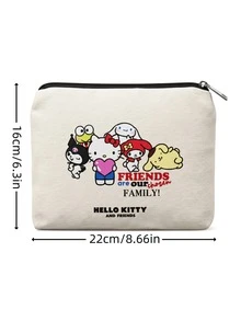 HELLO KITTY AND FRIENDS | SHEIN حقيبة مستحضرات تجميل مطبوعة برسومات كرتونية Hello Kitty And Friends مع سحاب، حقيبة تخزين متعددة الأغراض من القماش للقرطاسية والمكياج - متعدد الألوان - مشاهدة 9