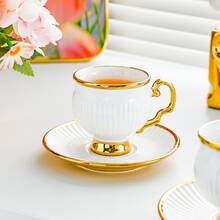 1/6件組 金邊骨瓷咖啡杯盤套組，適用濃縮咖啡、茶與拿鐵，高品質精緻陶瓷打造，適合齋月、節慶慶祝、家庭聚會及開學季 - 彩色 - 查看 5