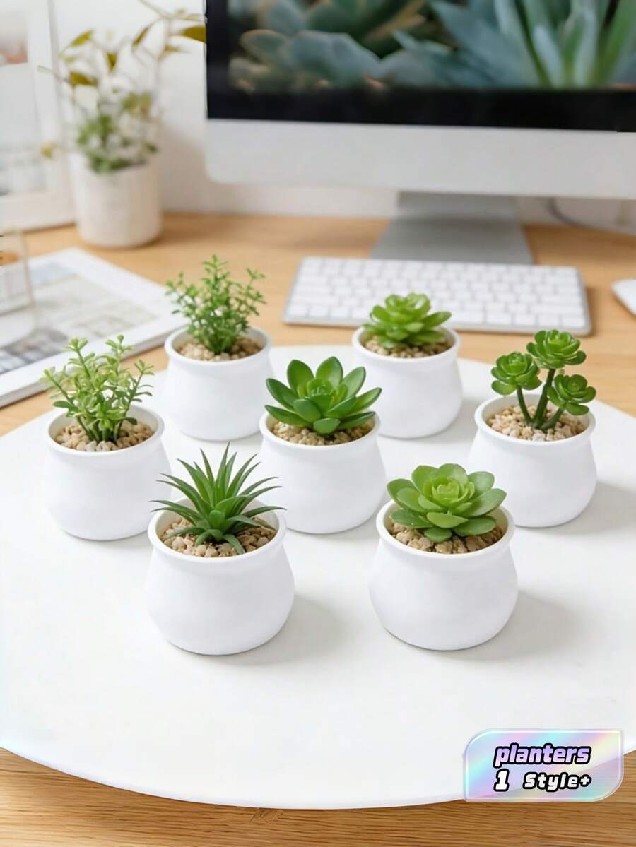 9PCS Mini Flower Pot Succulent Planter White Plastic Flower Pot Desktop Bonsai Pot Decorative Fake Plant Container Suitable For Desk Home Office Decor,Birthday Gift(Plants Not Included) - Multicolor - View 1