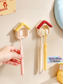 Giá treo bàn chải đánh răng hình ngôi nhà 1 cái, gắn tường không khoan, tự dính, thoát nước nhanh khô, dễ thương vui nhộn, kệ lưu trữ sắp xếp phòng tắm cho cặp đôi, đựng kem đánh răng, dao cạo, trang trí nhà ở, phòng tắm, ký túc xá - Nhiều màu - Xem 1