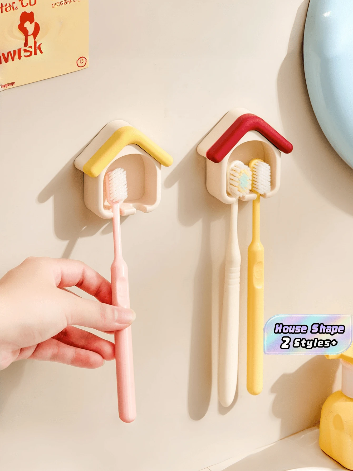 Giá treo bàn chải đánh răng hình ngôi nhà 1 cái, gắn tường không khoan, tự dính, thoát nước nhanh khô, dễ thương vui nhộn, kệ lưu trữ sắp xếp phòng tắm cho cặp đôi, đựng kem đánh răng, dao cạo, trang trí nhà ở, phòng tắm, ký túc xá - Nhiều màu - Xem 1