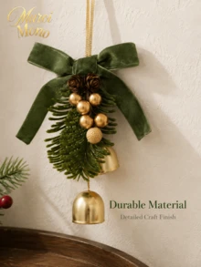 Muroi Mono 1Pc Vintage Christmas Hanging Ornament, Mini Rattan Wreath & Metal Bell Pendant, Real Pinecone Artificial Pine Sprig Berry Velvet Bow, 5‑Style Selectable, For Xmas Tree, Car, Gift Wrapping, Home Holiday Decoration - Multicolor - View 7
