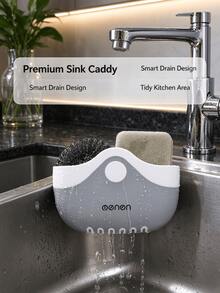 1PC Modern Plastic Sink Caddy Sponge Holder, Drainable Kitchen Sink Organizer For Sponges, Brushes And Cleaning Tools, Easy To Install Sink Storage Accessory - one size fits all - View 7