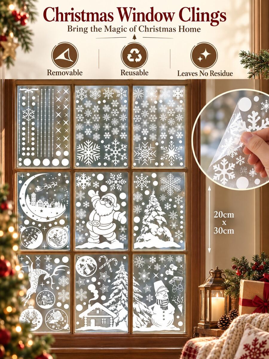 1/3PCS New Christmas Static Window Clings, White Reindeer Snowman Glass ...