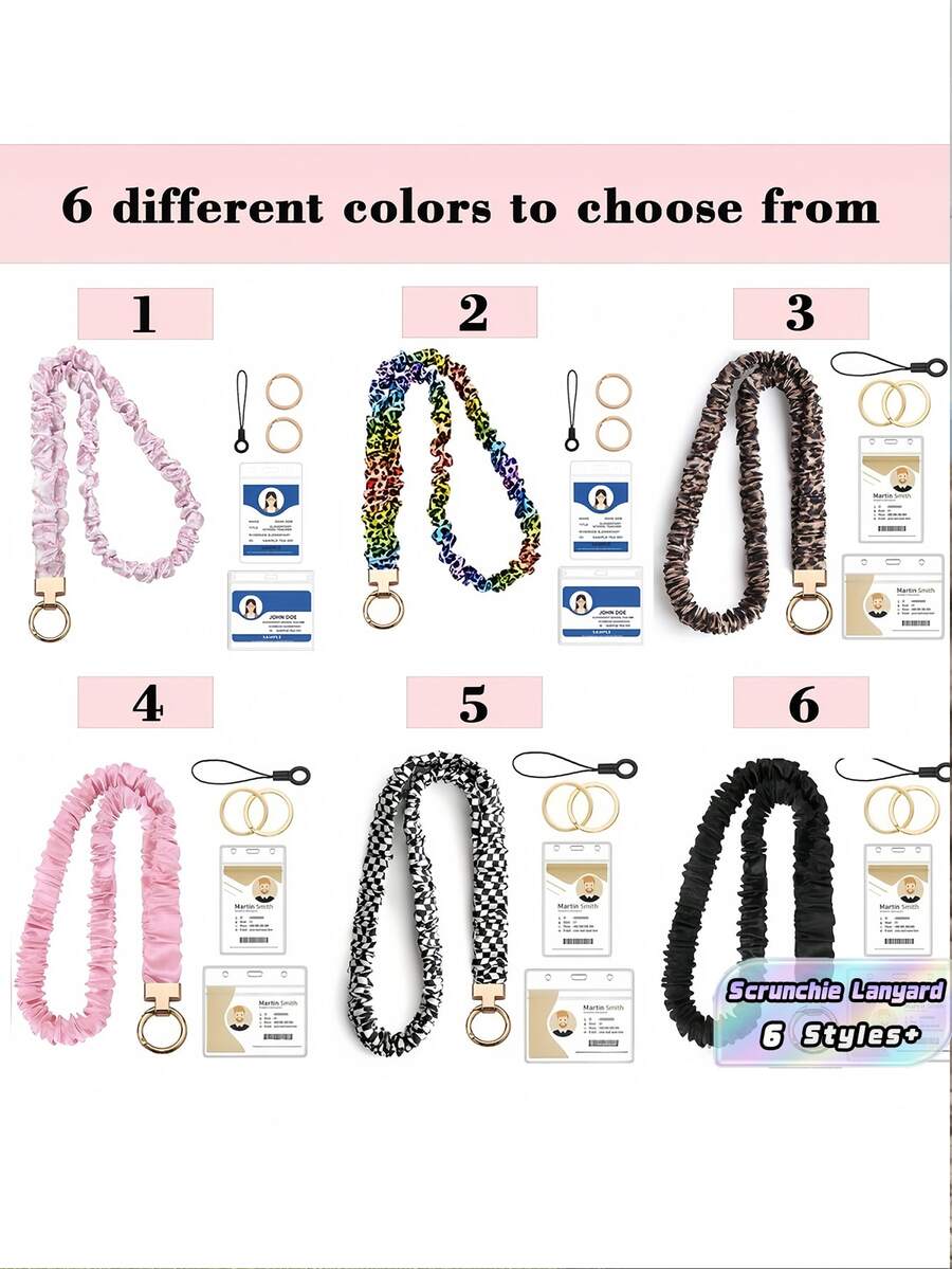 1Set Elastic Scrunchie Printed Lanyard Soft Fabric Comfortable Wearable ID Badge Holder With Keychain Phone Strap For Teacher Student Nurse Outdoor Commute Versatile Daily Accessory - one size fits all - View 1