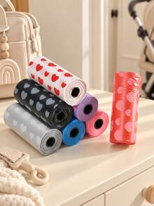 5 Rolls = 75 Packs, Baby Travel Portable Car Garbage Bags, Love Printing Garbage Bags, Outdoor Disposable Garbage Bags, Cat And Dog Toilet Bags. - Multicolor - View 3