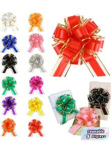 Ribbon Pull Bows Are Used For Gift Wrapping. The 6-Inch Large Pull Bows Are Suitable For Gift Basket Packaging And Wine Bottle Decoration. Satin Ribbons And Pom-Pom Bows Can Be Used For Weddings, Parties And Birthday Decorations. - Multicolor - View 1
