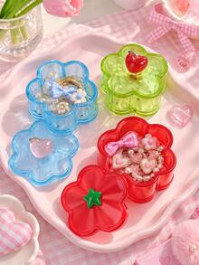 Joivida 1PC/2PCS Cute Floral Trinket Box Glossy Translucent Plastic With Cherry Heart Star Handle Multi Purpose Storage Case Lovely Tabletop Decor For Dressing Table - Multicolor - View 9