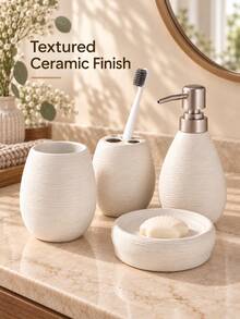 Cirelle Ceramic Sanitaryware Set,High End Luxury Washing And Wire Drawing Three Pieces Set Separately Bottled Toilet Lotion Bottle Soap Dish Ceramic Bathroom Four Piece Set, Bathroom Set, Essential Gift For Business, Housewarming, And Moving. - multicolor - View 3