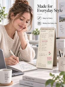 Haus Hana Japanese Korean Minimalist Desk Calendar Style Spiral Planner, Multi-Functional Weekly & Monthly Study Schedule Notebook, Time Management Agenda With To-Do List & Appointment Record, Plan Book For Students School Office Daily Planning - multicolor - View 4