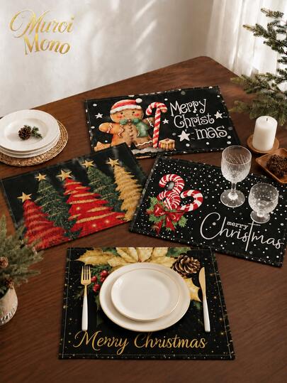 Muroi Mono Mantel individual para comida de Navidad, mantel de mesa aislado estilo retro navideño, decoración de mesa navideña, banquete familiar de Nochebuena, fiesta de Año Nuevo, decoración de cocina y restaurante, ambientación de mesa de restaurante, decoración del hogar interior