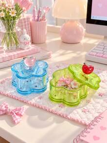 Joivida 1PC/2PCS Cute Floral Trinket Box Glossy Translucent Plastic With Cherry Heart Star Handle Multi Purpose Storage Case Lovely Tabletop Decor For Dressing Table - Multicolor - View 8
