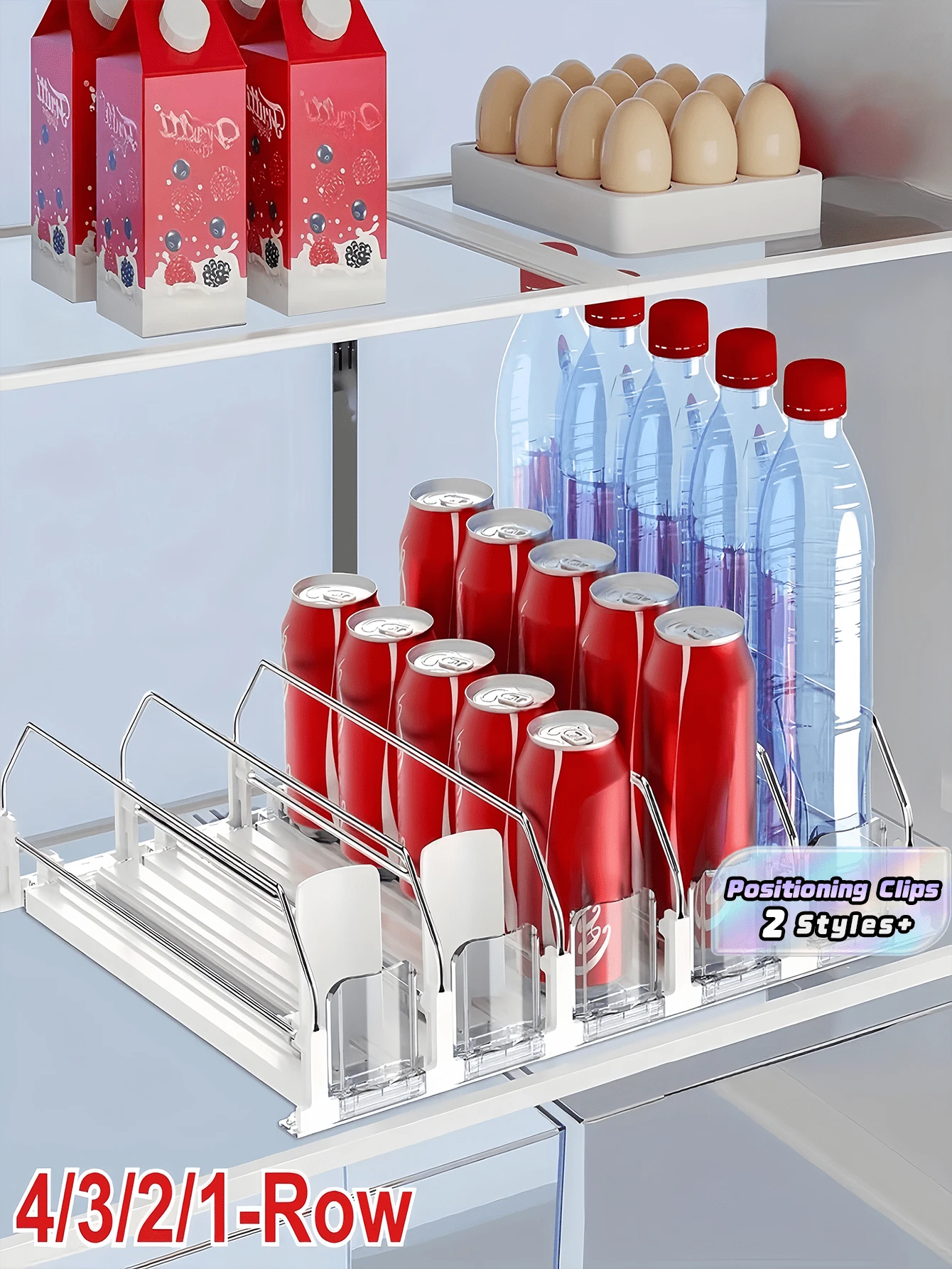 2/4PCS Upgraded Dual Layer Refrigerator Bottle Can Organizer With Positioning Clips Adjustable Divider Durable Plastic Space Saving For Kitchen Wardrobe Desktop Home Office Dorm Storage Organization Supplies