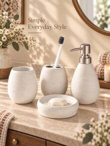Cirelle Ceramic Sanitaryware Set,High End Luxury Washing And Wire Drawing Three Pieces Set Separately Bottled Toilet Lotion Bottle Soap Dish Ceramic Bathroom Four Piece Set, Bathroom Set, Essential Gift For Business, Housewarming, And Moving. - multicolor - View 4