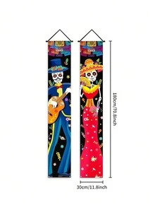 2‑PCS Halloween Skeleton Decoration Banner Set – Elegant Skeleton Porch Hanging Banners; Suitable For Halloween Yard Decor, Party Decorations, Event Styling, Porch Decor, And Halloween Photography Backdrops. - One Size Fits All - View 4