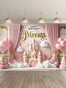 1PC MULTI SIZES POLYESTER PINK CASTLE CAKE BALLOON BIRTHDAY BACKDROP BANNER FOR INDOOR OUTDOOR GARDEN PARTY CELEBRATION PHOTO PROPS WALL HANGING DECOR - Multicolor - View 5