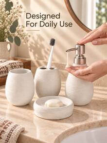 Cirelle Ceramic Sanitaryware Set,High End Luxury Washing And Wire Drawing Three Pieces Set Separately Bottled Toilet Lotion Bottle Soap Dish Ceramic Bathroom Four Piece Set, Bathroom Set, Essential Gift For Business, Housewarming, And Moving. - multicolor - View 2