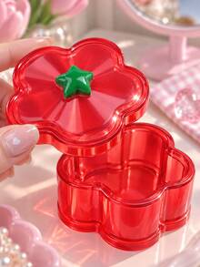 Joivida 1PC/2PCS Cute Floral Trinket Box Glossy Translucent Plastic With Cherry Heart Star Handle Multi Purpose Storage Case Lovely Tabletop Decor For Dressing Table - Multicolor - View 5