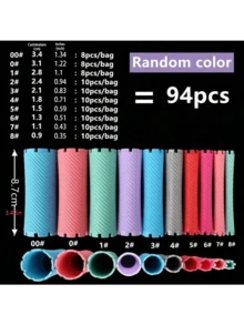94-Piece Random Color Plastic Cold Perm Curling Rod Set, Japanese Style Professional Salon Hair Curling Rods, Hair Styling Tools, Elastic Perm Rubber Bands, Heatless Curls, Women'S Hair Accessories, 10 Sizes - Multicolor - View 2