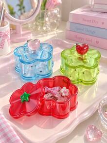 Joivida 1PC/2PCS Cute Floral Trinket Box Glossy Translucent Plastic With Cherry Heart Star Handle Multi Purpose Storage Case Lovely Tabletop Decor For Dressing Table - Multicolor - View 7
