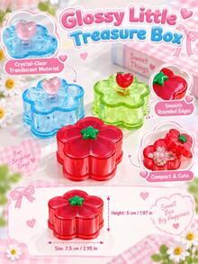 Joivida 1PC/2PCS Cute Floral Trinket Box Glossy Translucent Plastic With Cherry Heart Star Handle Multi Purpose Storage Case Lovely Tabletop Decor For Dressing Table - Multicolor - View 11