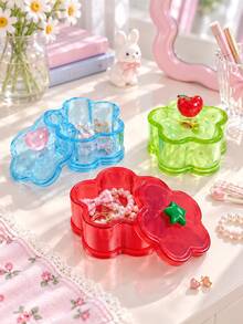 Joivida 1PC/2PCS Cute Floral Trinket Box Glossy Translucent Plastic With Cherry Heart Star Handle Multi Purpose Storage Case Lovely Tabletop Decor For Dressing Table - Multicolor - View 10