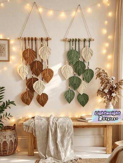 1pc Boho Tassel Tapestry Leaf Hanging Ornament Handwoven Wood Bead Pendant Creative Beautiful Wall Decor For Wedding Birthday Back To School Graduation Gift Essential Home Decor Living Room Bedroom Room Decoration Accessory