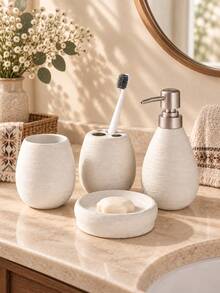 Cirelle Ceramic Sanitaryware Set,High End Luxury Washing And Wire Drawing Three Pieces Set Separately Bottled Toilet Lotion Bottle Soap Dish Ceramic Bathroom Four Piece Set, Bathroom Set, Essential Gift For Business, Housewarming, And Moving. - multicolor - View 1