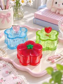 Joivida 1PC/2PCS Cute Floral Trinket Box Glossy Translucent Plastic With Cherry Heart Star Handle Multi Purpose Storage Case Lovely Tabletop Decor For Dressing Table - Multicolor - View 4