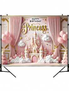 1PC MULTI SIZES POLYESTER PINK CASTLE CAKE BALLOON BIRTHDAY BACKDROP BANNER FOR INDOOR OUTDOOR GARDEN PARTY CELEBRATION PHOTO PROPS WALL HANGING DECOR - Multicolor - View 3