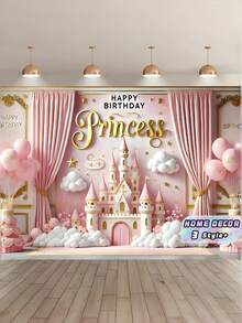 1PC MULTI SIZES POLYESTER PINK CASTLE CAKE BALLOON BIRTHDAY BACKDROP BANNER FOR INDOOR OUTDOOR GARDEN PARTY CELEBRATION PHOTO PROPS WALL HANGING DECOR - Multicolor - View 1