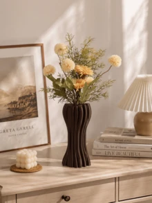 1PC Standard Size Artistic Twisted Curved Line Irregular Shaped Floral Vase Holder With Vertical Ribbed Detail Nordic Minimalist Modern Style For Home Living Room Dried Flower Display Tabletop Centerpiece Ornament Sturdy Non Slip Base - A - View 7