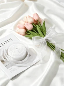 White Chiffon Sheer Ribbon For Gift Wrapping Wedding Bouquet DIY Crafts Home Decor Party Supplies Elegant Packaging Satin Glossy Translucent Luxe Bow Material Sash Wedding Decor Gift Wrap Ribbon Holiday Wrapping Party Favor Decor Bow Making Supplies - White - View 4