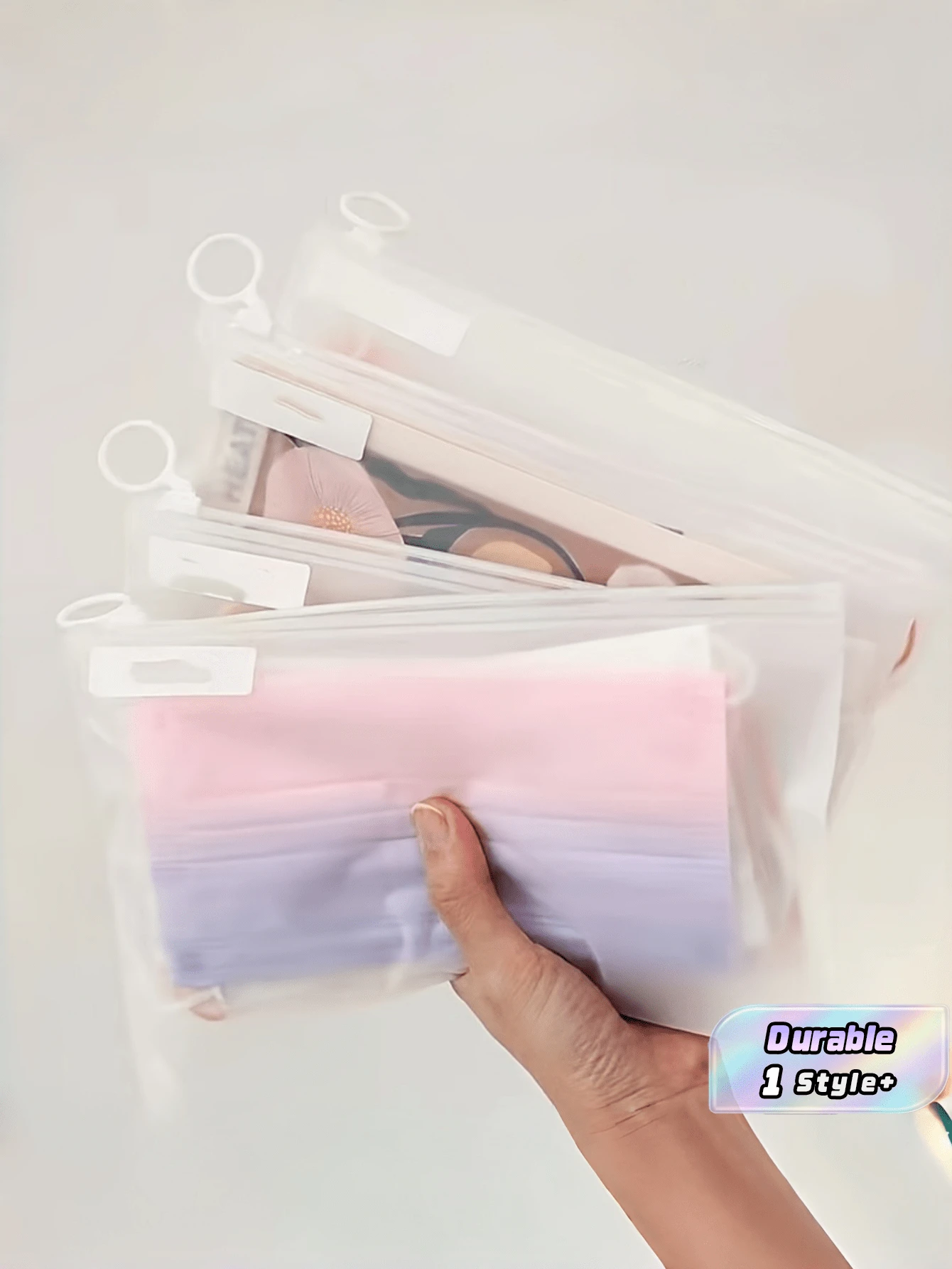 10 Pack Clear Frosted Reusable Zipper Pouch With Ring For Travel Storage Space Saving Hanging Organizer Bag Minimalist Design Durable Handle Portable - View 1